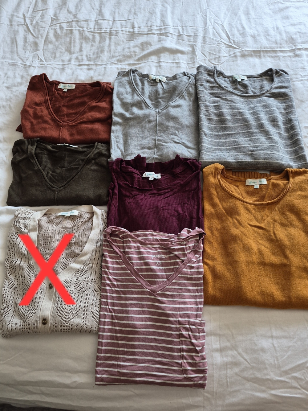 Assorted Women's Knit Tops - Rust, Gray, Olive, Burgundy, Mustard, Pink Stripes